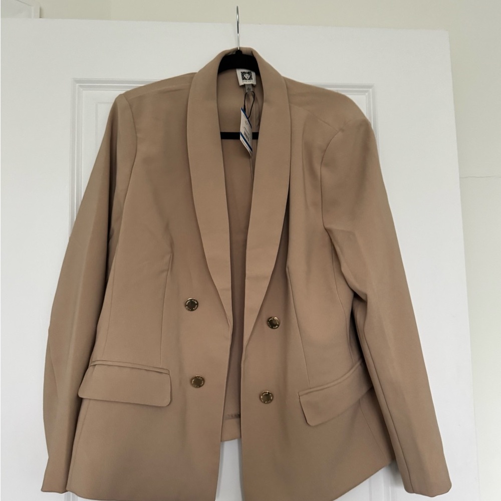 Anne Klein Tan Double-Breasted Shawl Collar Blazer